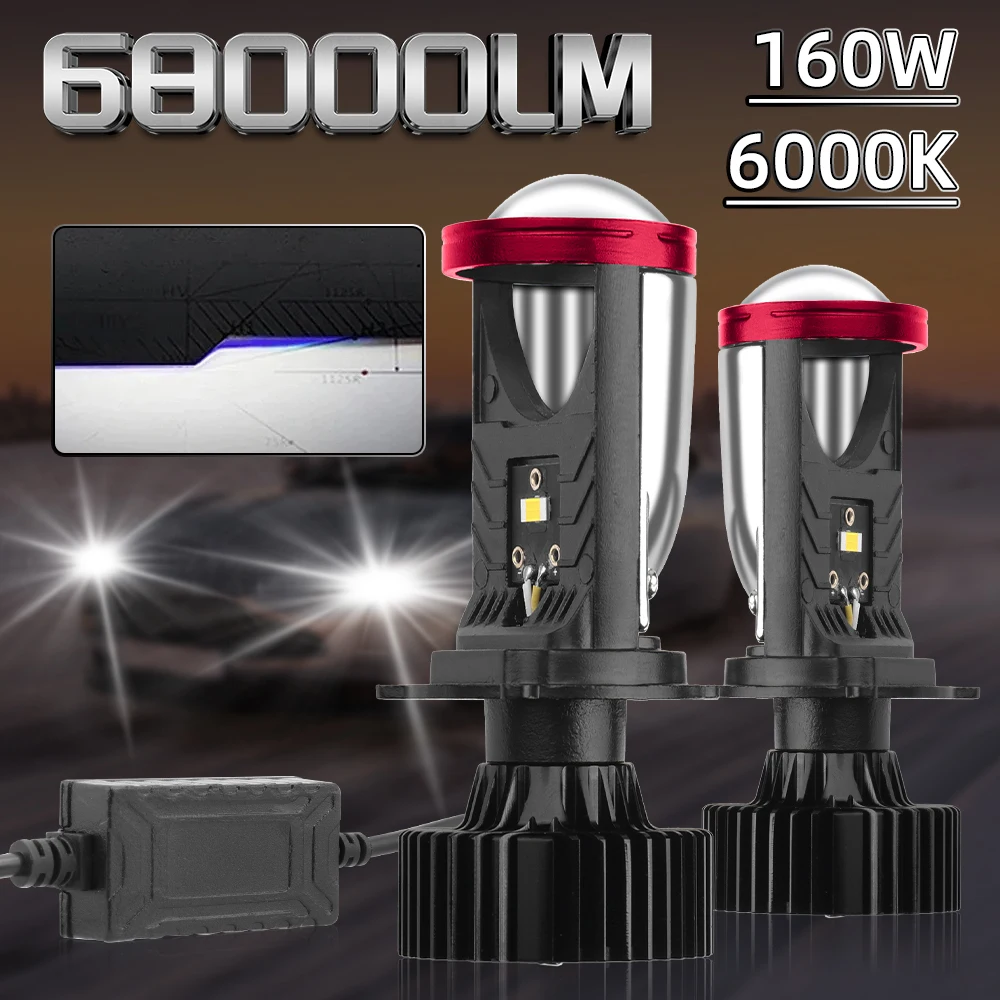 1X/2X H4 LED 헤드라이트 프로젝터 렌즈 포함 160W LED 자동차 헤드..