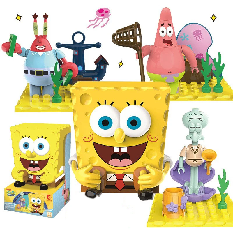 SpongeBob SquarePants Building blocks Lego Compatible Pie Big Star Crab Boss Pineapple House Model Character Children's Gift Toy