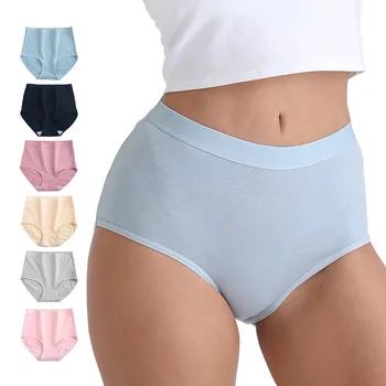 1 Pack Women's Cotton Panties High Waist Briefs Breathable Soft Full Coverage Plus Size Underwear Daily Wear Lingerie M-XXXL