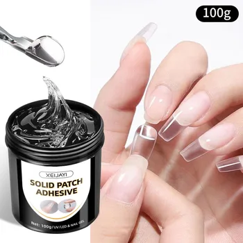 Gel Adesivo Trasparente Non Colante da 100g per Unghie Finte, Patch in Gel per Strass, Colla UV per Estensione Unghie