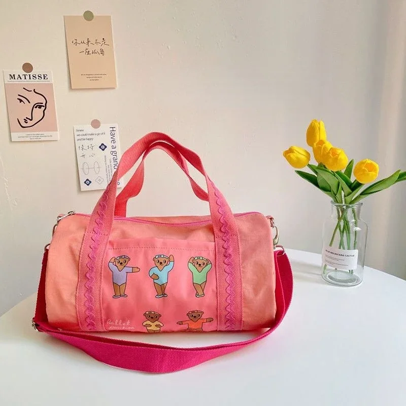 

Ins Style Ballet Bear Bag Female Large Capacity Travel Bag Outdoor Camping Zip Handbag Mommy Bag Children Shoulder Cross Bag