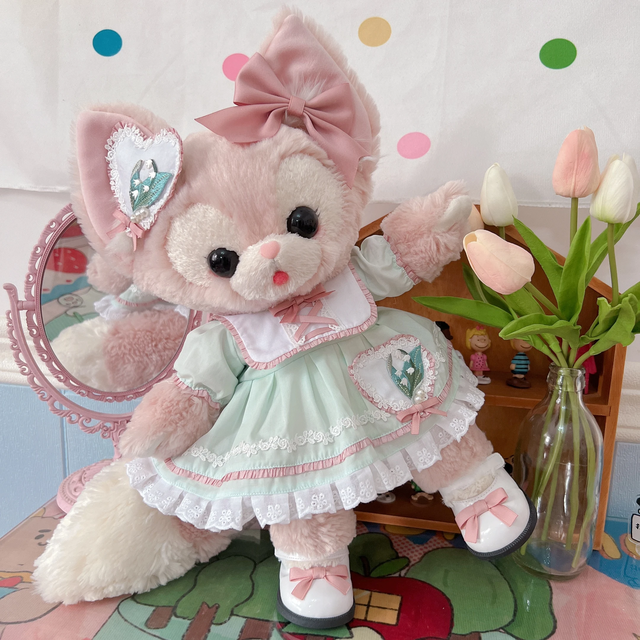 

13 inch LinaBelle Doll Clothes Bell Orchid Pattern Green Dress