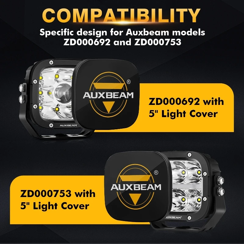 AUXBEAM 블랙 LED 포드 조명 쉴드 커버, 조명 없는 커버만 포함, 5 인치