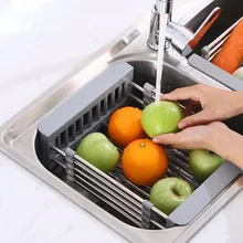 

Multifunctional Kitchen Sink Drain Rack Retractable Stainless Steel Drain Basket Dish Drying Rack Accessories Storage Rack