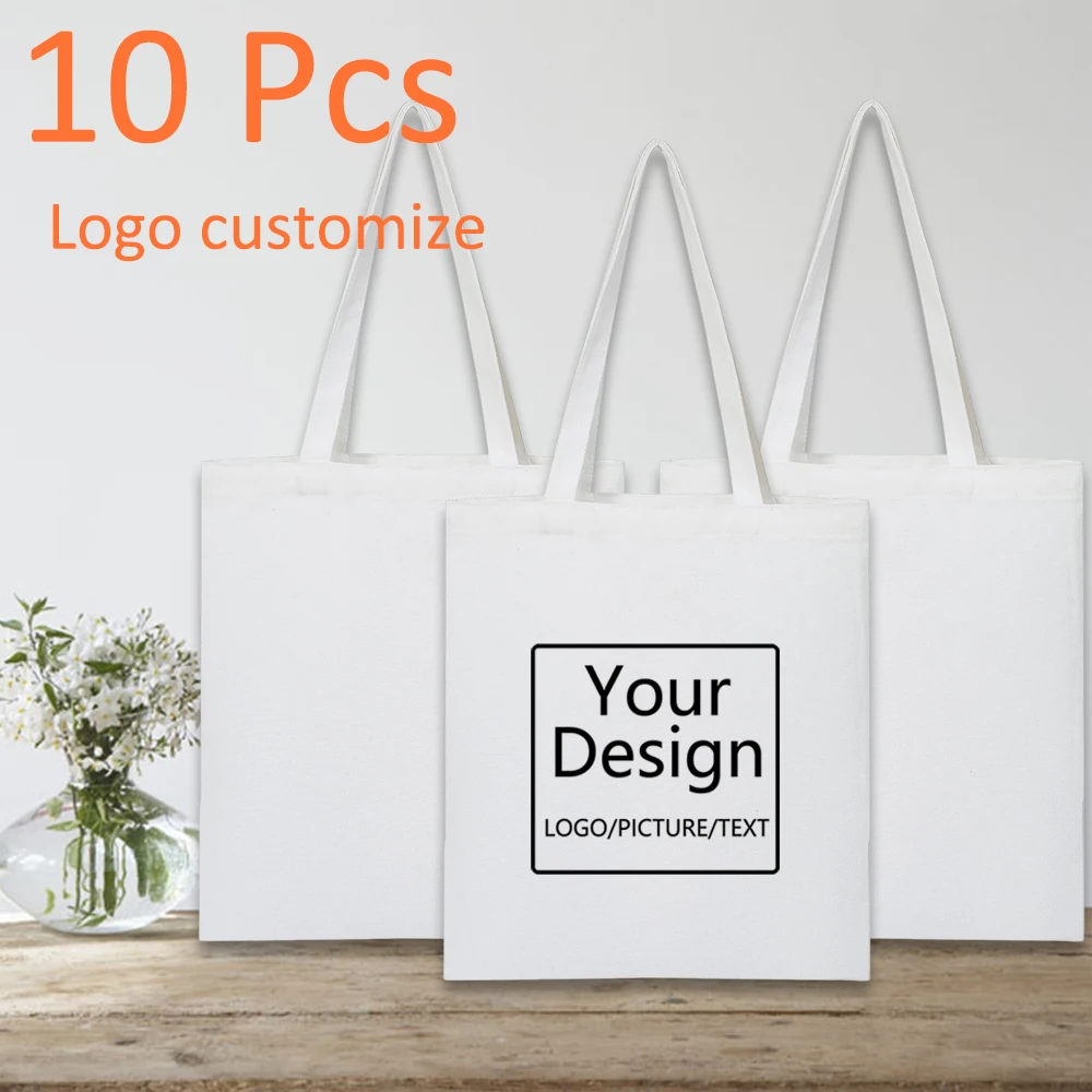 

10pcs Batch Custom Shopping Bags with Logo Ladies Reusable Eco-Friendly Tote Foldable Fashion All-match Student Shoulder Bag
