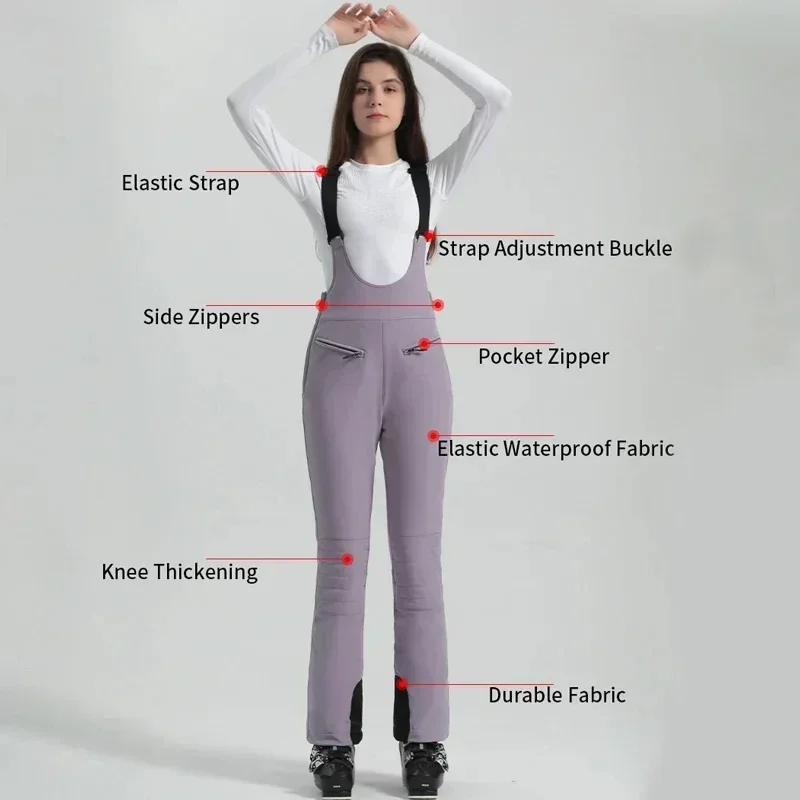 Female Skiing Pants Winter Slim Snow Trousers Outdoor Mountain Snowboard Jumpsuits Windproof Ski Overalls