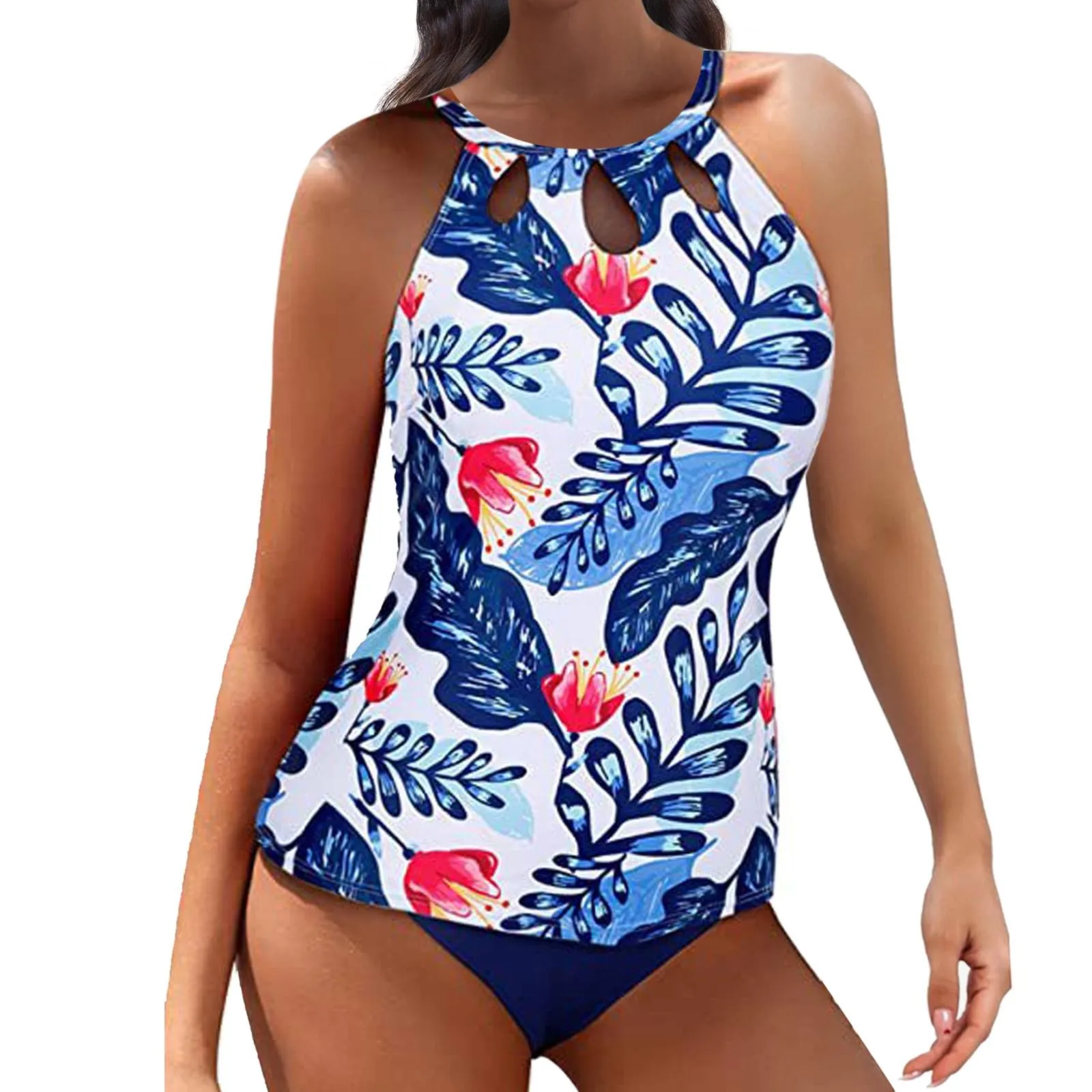 

Женские Купальники-танкини из двух частей с высоким воротником и цветочным принтом