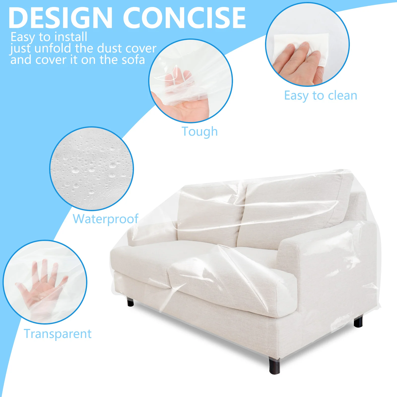 Waterproof Sofa Cover PE Transparent Furniture Dustproof Covers 1/2/3/4 Seat Couch Protection Cover Cat Dog Scratch Protector 3