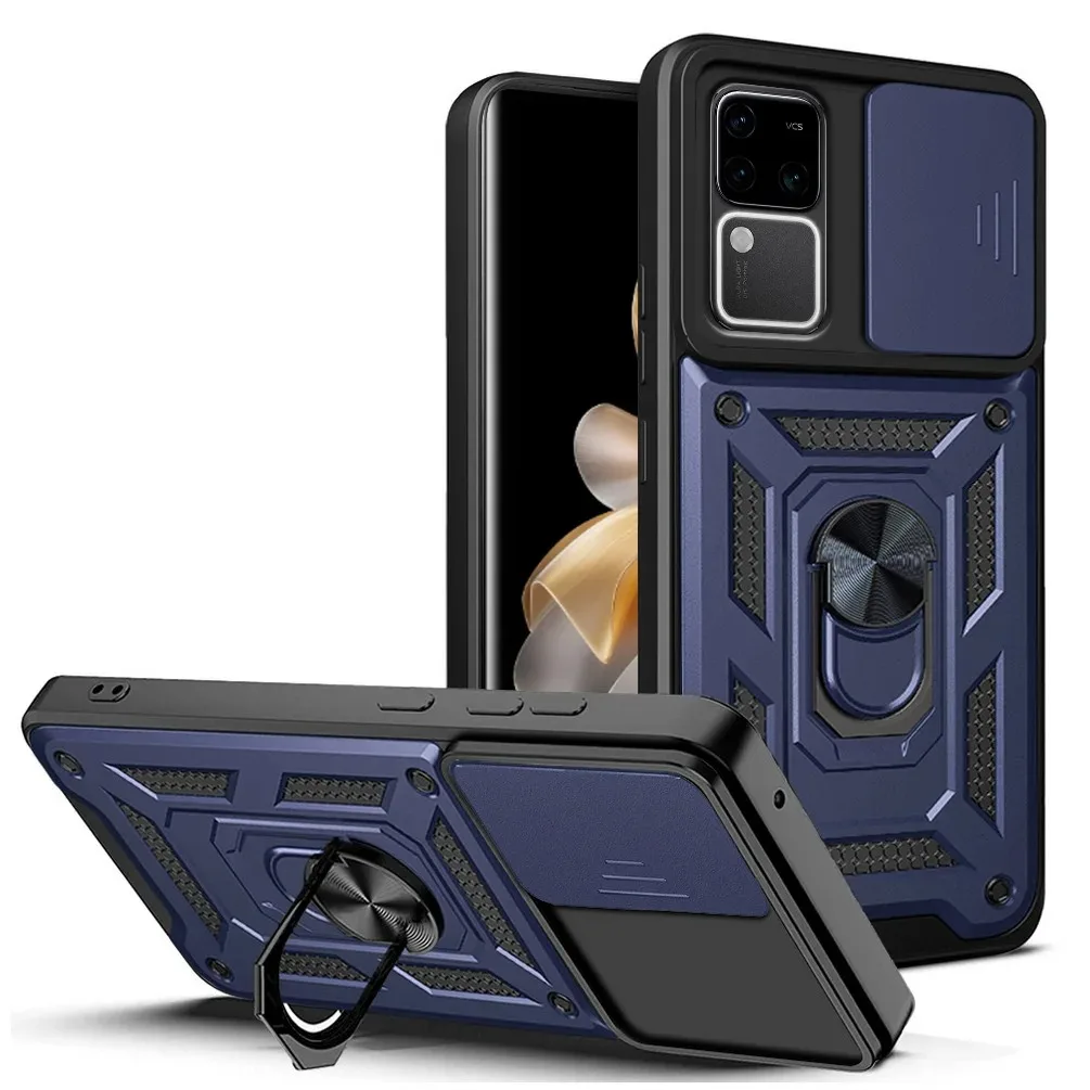 Rugged Armor Case with Lens Protection and Magnetic Ring Holder