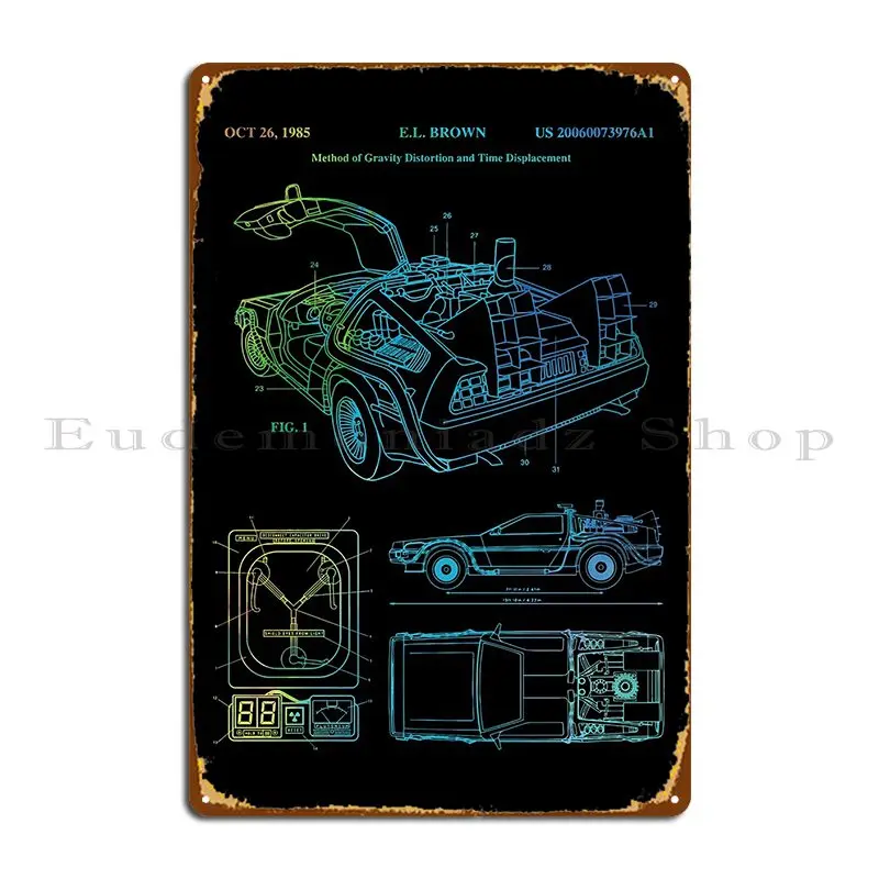 Delorean Time Machine Patent Long Metal Platform Poster Arrugginito Cucina Personalizzata Decorazione Da Parete Personalizzata Tin Sign Poster