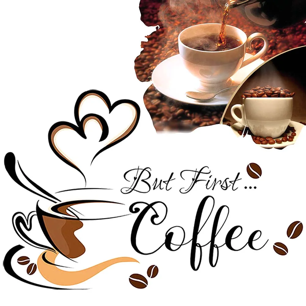 Wall Stickers Coffee Cup Pattern DIY Cafe Restaurant Living Room Home Decoration