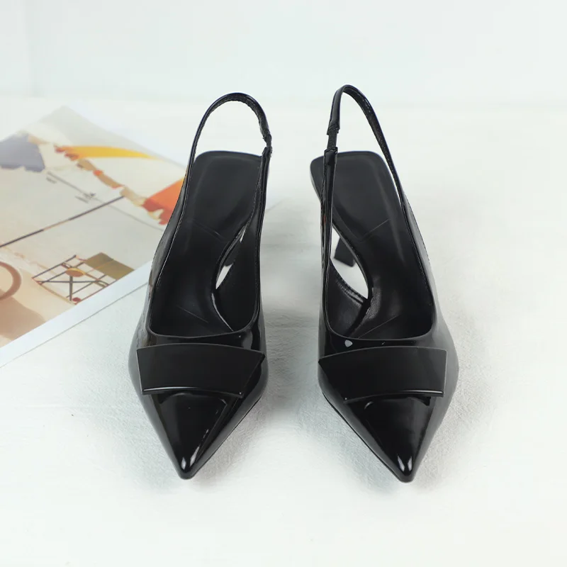 Fashion Business Dress Shoes for Women Black Patent Leather Back Strap Simple Design Summer Female Slingback Sandals