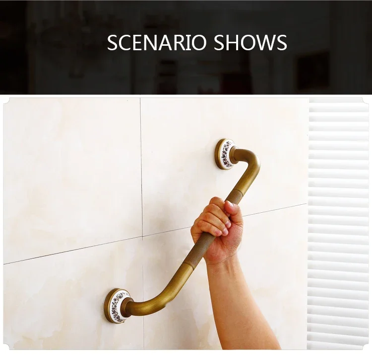 Description Picture 5 of itemAntique Grab Bars Bathroom Wall-mount Safety Assist Handle Towel Rack Bathtub Handrail Brass Anti-slip Elderly Armrest Hardware
