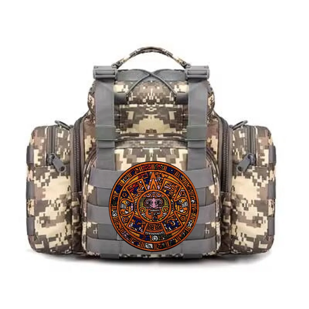 Hiker Outdoor Maya-Kalender-Aufnäher, bestickter aztekischer Sonnenstein, Taschen-Accessoires, Abzeichen, Rucksack-Armband mit Klettverschluss_voghion.com