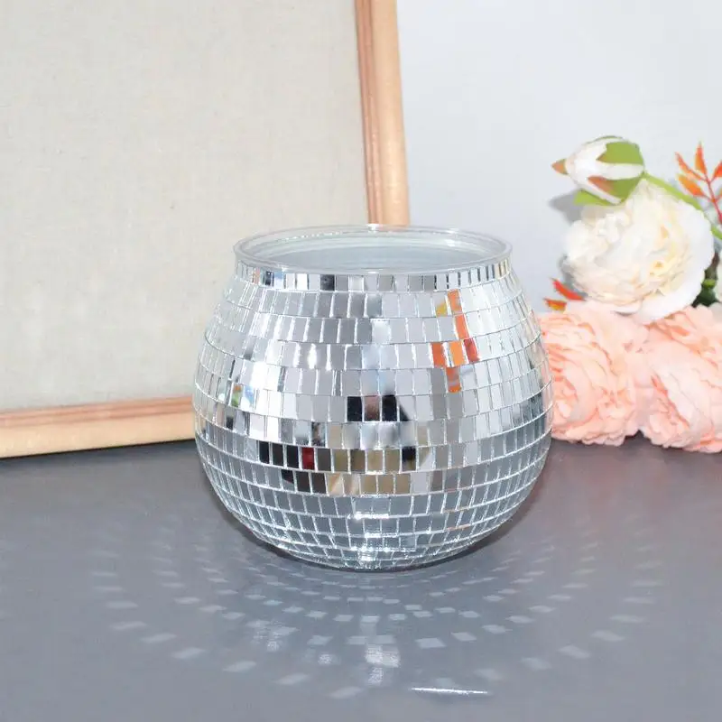 Disco Ball Planter,Glass Disco Ball Flower Pot, Silver Mirror Disco Glitter Planter
