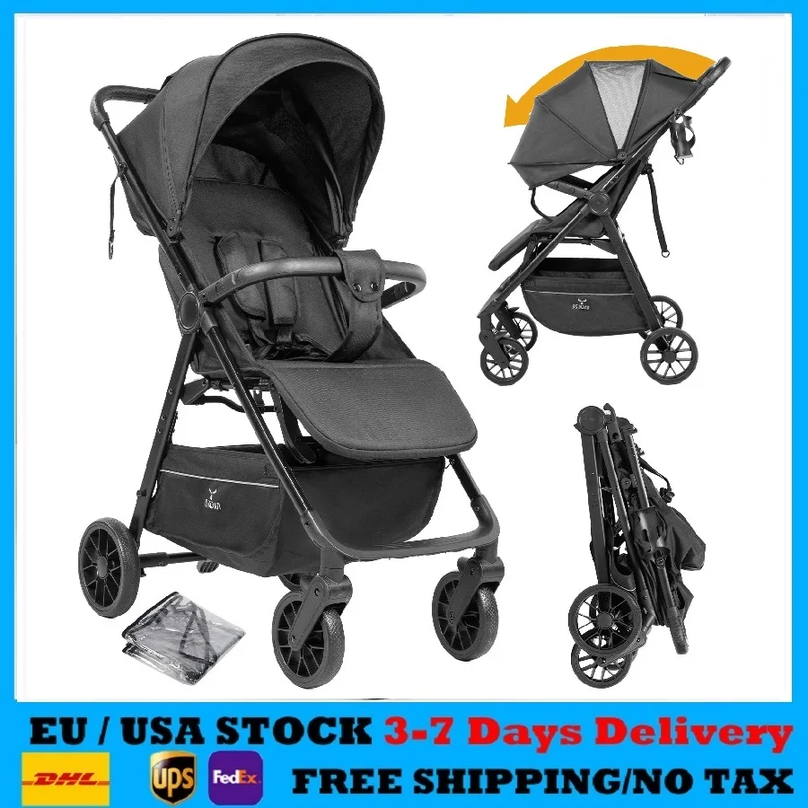 2 in 1 Convertible Baby Stroller High Landscape Pram with Shock Absorbing Wheels and Reclining Seat for Infant Travel