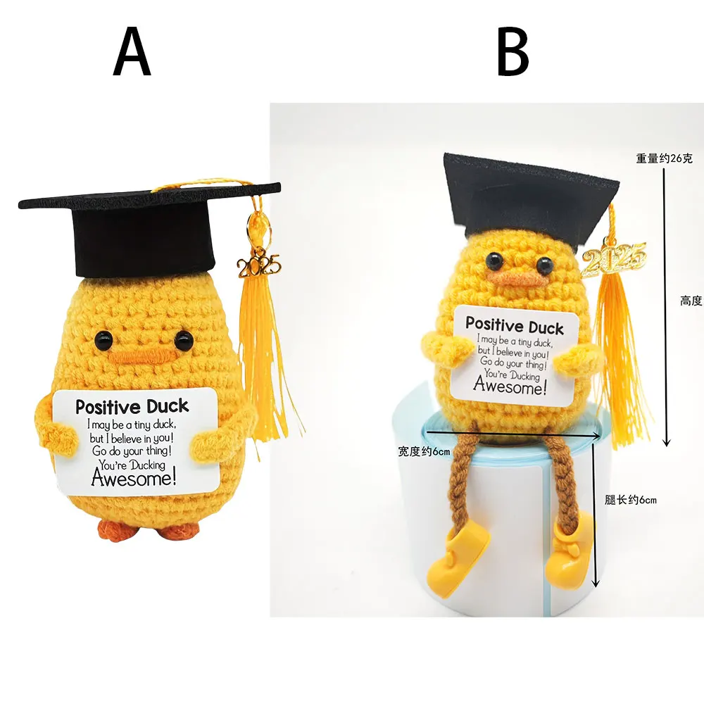 Funny Positive Energy Duck Handmade Plush Wool With Card graduation gift Cute Knitted Doll Duck Ornament Home Room Decoration