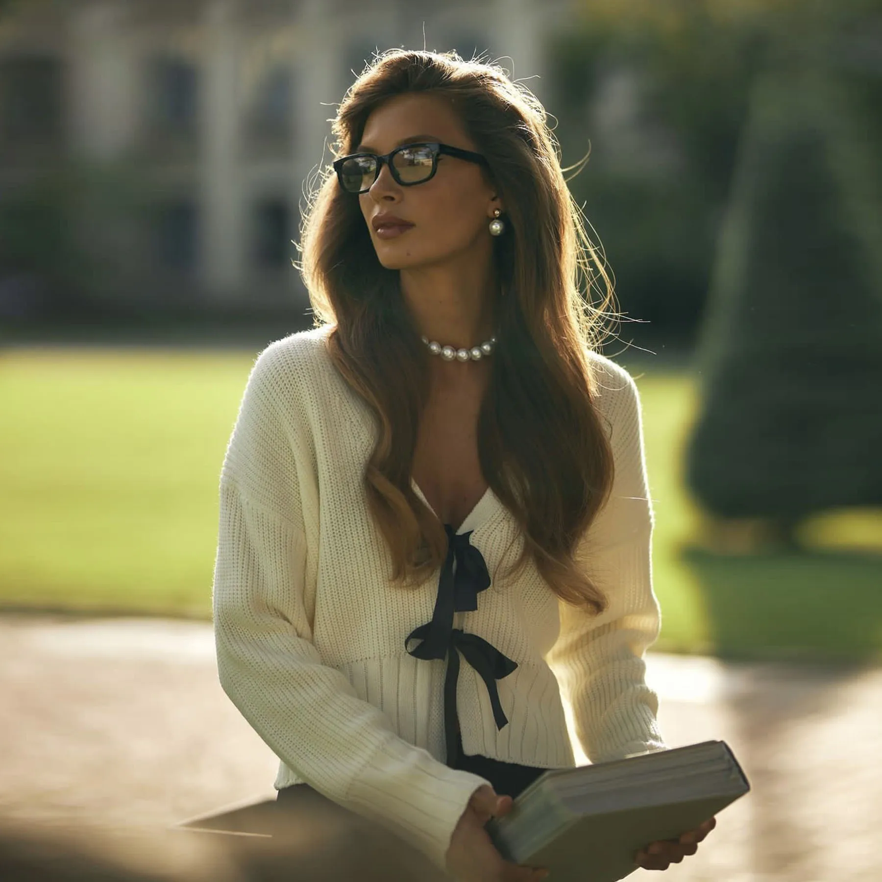 Autumn Knit Sweater Cardigan For Women Tee Bow Fashion Hollow Out Ribbed Patchwork Lace-Up Top Female Knitwear Cardigan