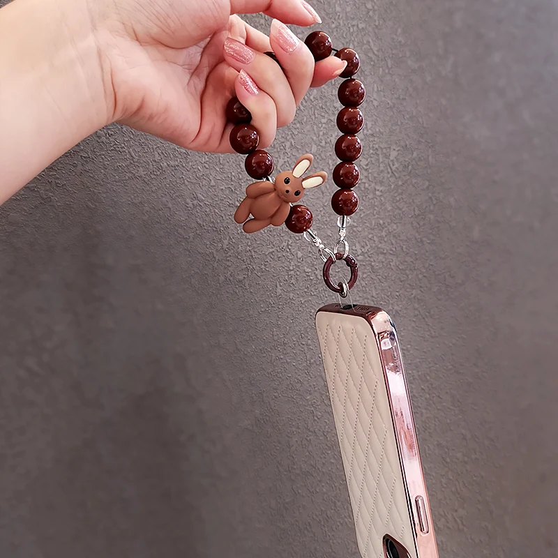 Mobile Phone Lanyard Short Hand-beaded Wrist Bunny Pendant Female Model Hand-held Chain Bead Pendant Phone Anti-lost