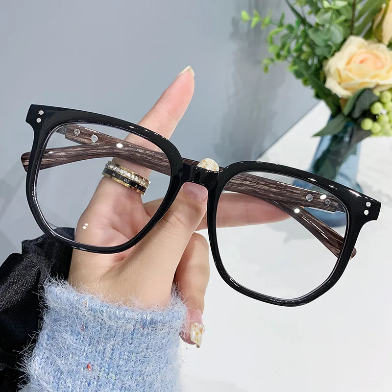 

New Wood Grain Plain Face Anti Blue Light Ladies Glasses Fashion Retro Slimming Trend Anti Blue Light All-Match Frame Glasses