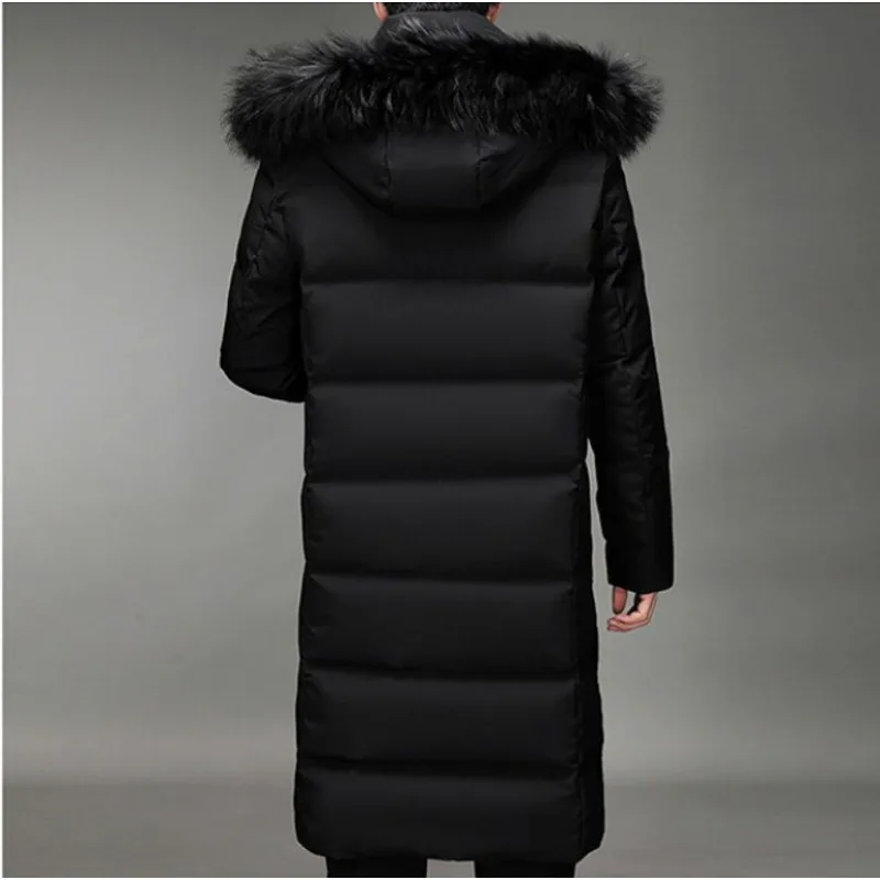 2023 New Men White Duck Down Jacket Winter Coat Mid-length Loose Parkas Thicken Warm Handsome Outwear Hooded Trend Overcoat