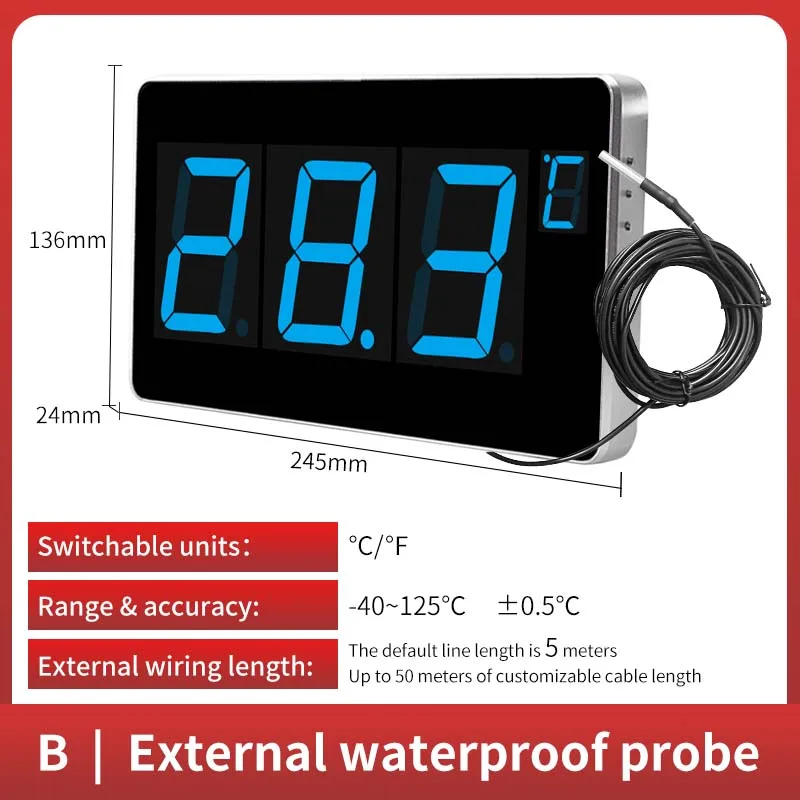 Room Thermometer LX905 With Probe / Sensor Digital Wall Clock Outdoor  Thermometer Large LED Screen Diaplay