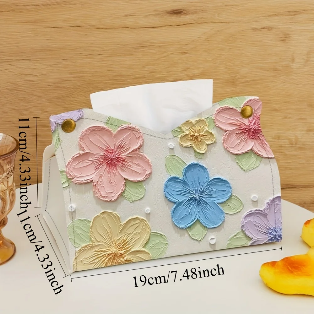 1pc High-end Tissue Box Oil Painting Creative Pumping Carton Light Luxury Colored Flowers Car Living Room Desktop Storage tissue box tissue dispenser