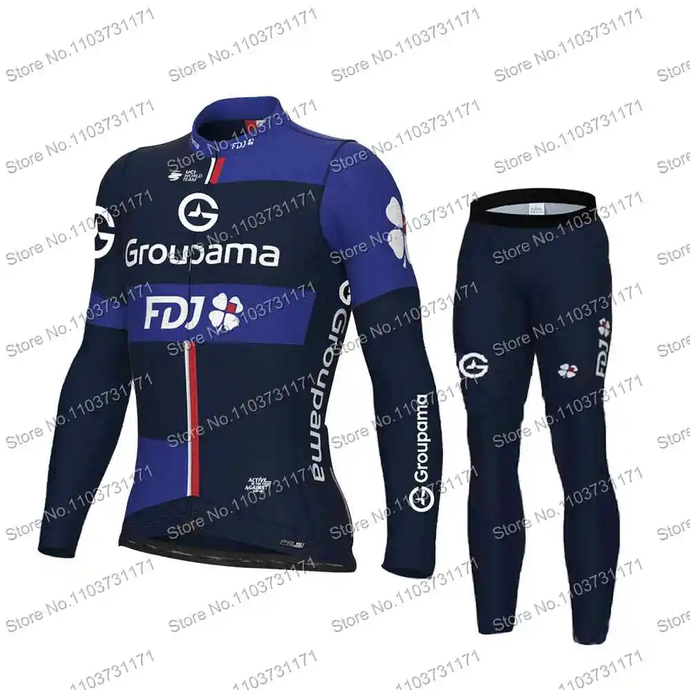 Team FDJ Cycling Jersey Set Long Sleeve France Cycling Clothing Mens Winter Thermal Bike Jacket Suit Bicycle Bib Tights