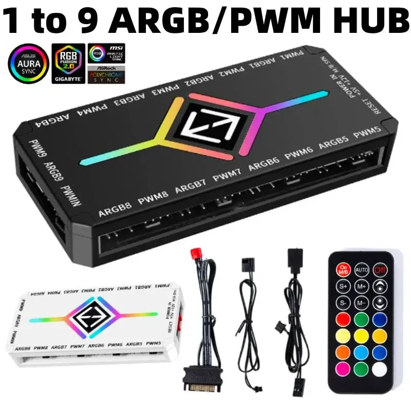 ARGB PWM Fan Hub Adapter With ARGB Controller 1To9 Port thumbnail 6