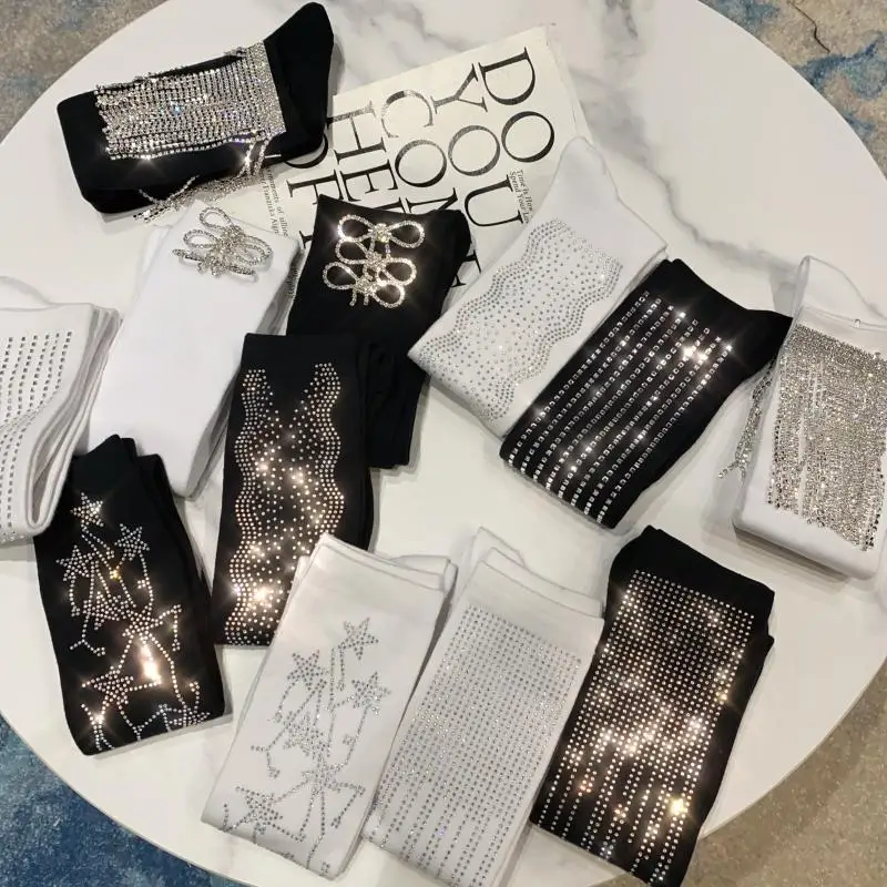 Women's Comfort Long Socks Fashion Autumn Winter Warm Thick Middle Tube Socks Bow Rhinestone Hot-Fix Rhinestone Cotton Stockings