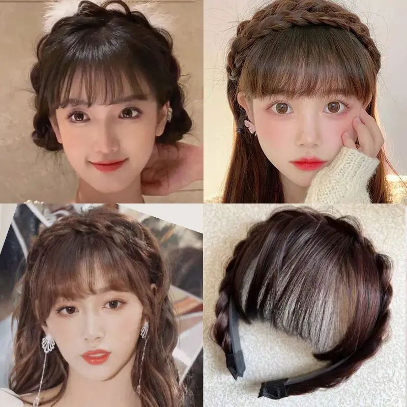 

Braided Headband Wig Synthetic Fake Bangs Hair Fringe Bands Braids Hair Extensions Hairpieces Headwear Hair Accessories