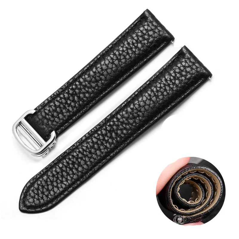 Cinturino In Pelle Litchi Per Cartier Tank Solo Ronde De Lychee Grain Strap Accessori Per Orologi In Pelle 17Mm 20Mm 23Mm 25Mm