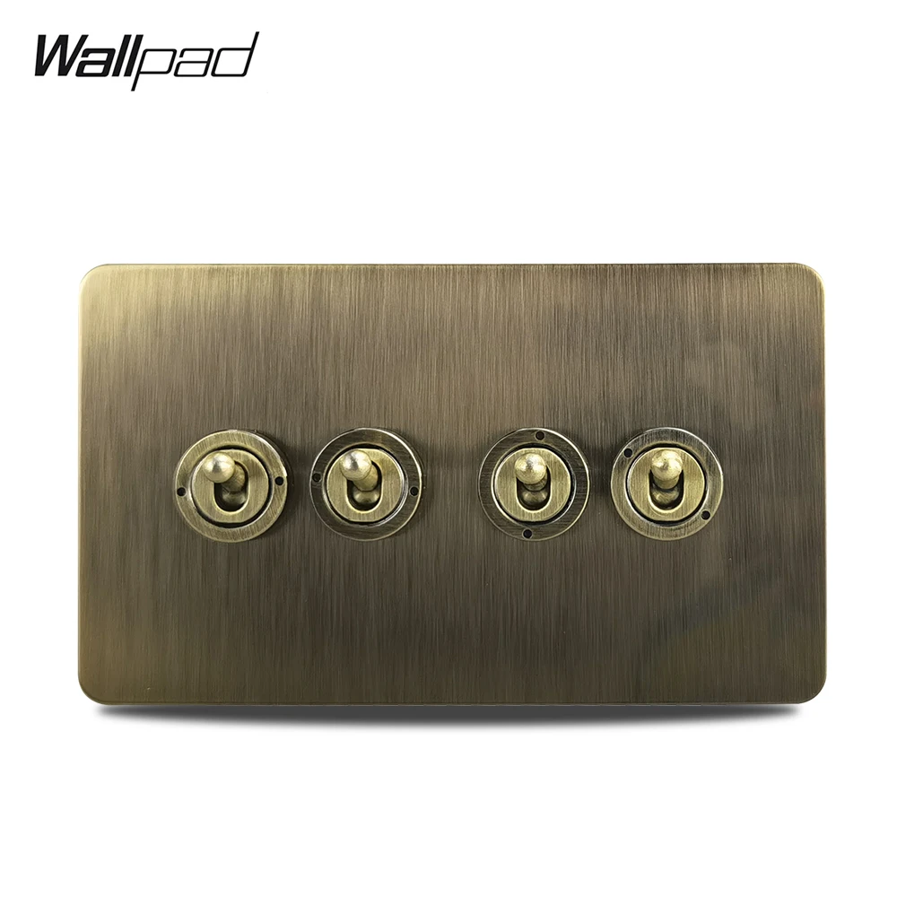 

Antique Brass 4 Gang Wall Toggle Light Switch Metal Panel Wallpad H6 Series 4 Colors Options 146x86mm