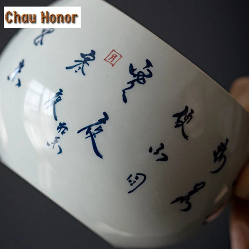 525ml Pure Hand Painted Calligraphy Art Ceramic Jianshui Tea Wash Basin Retro Glaze Tea Residue Barrel Tea Bucket Kung Fu Teaset
