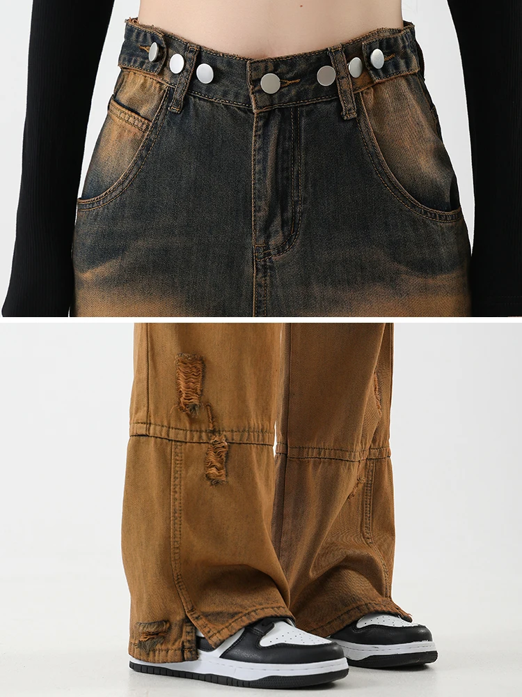 Streetwear Gradual Waist Adjustable Jeans 2023 Fall New Women's Pants Wide Leg Y2k Vintage Harajuku Loose Casual Denim Trousers