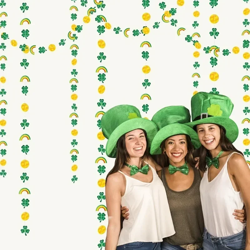 Festa Di San Patrizio Festa Di Compleanno Irlandese Streamer Forniture Green Gold Clover Rainbow Gold Coin Shamrock Paper Ghirlande Decorazioni