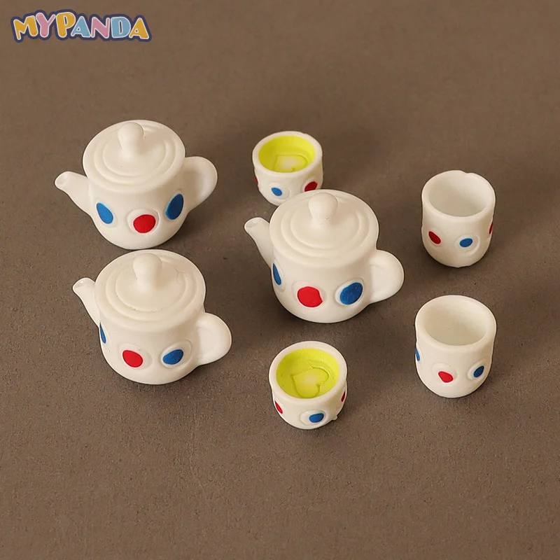 

1Set 1:12 Dollhouse Miniature Tea Teapot Love Cup Tray Model Kitchen Decor Pretend Toys Doll House Accessories