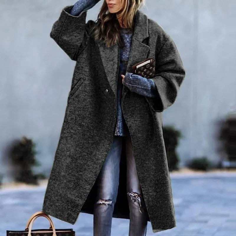S-4XL Autumn Winter Warm Cardigan Windbreaker Cloak Coat Women Faux Woolen Long Overcoat Tailored Collar Loose Trench