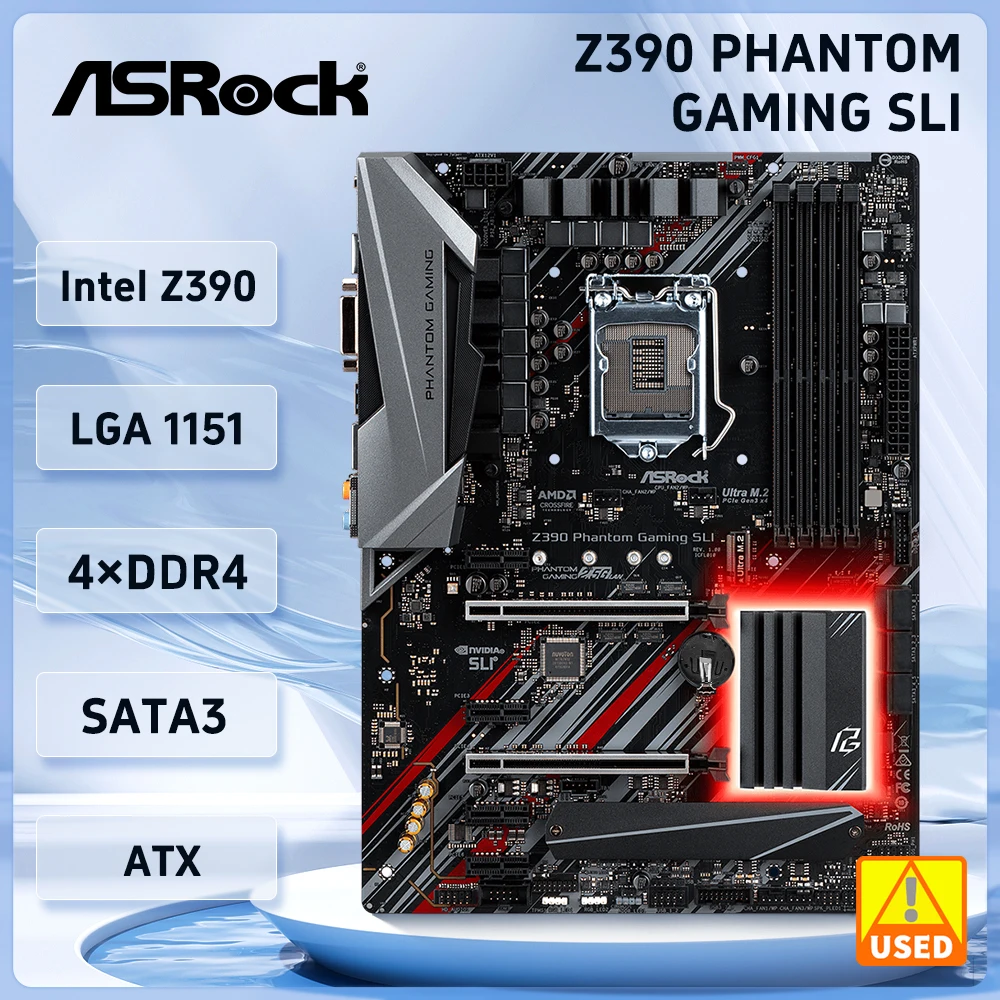 Z390 Motherboard ASROCK  Z390 PHANTom gaming SLI Motherboard LGA 1151 DDR4 64GB PCI-E 3.0 ATX USB 3.1 support  9th/8th Gen cpu