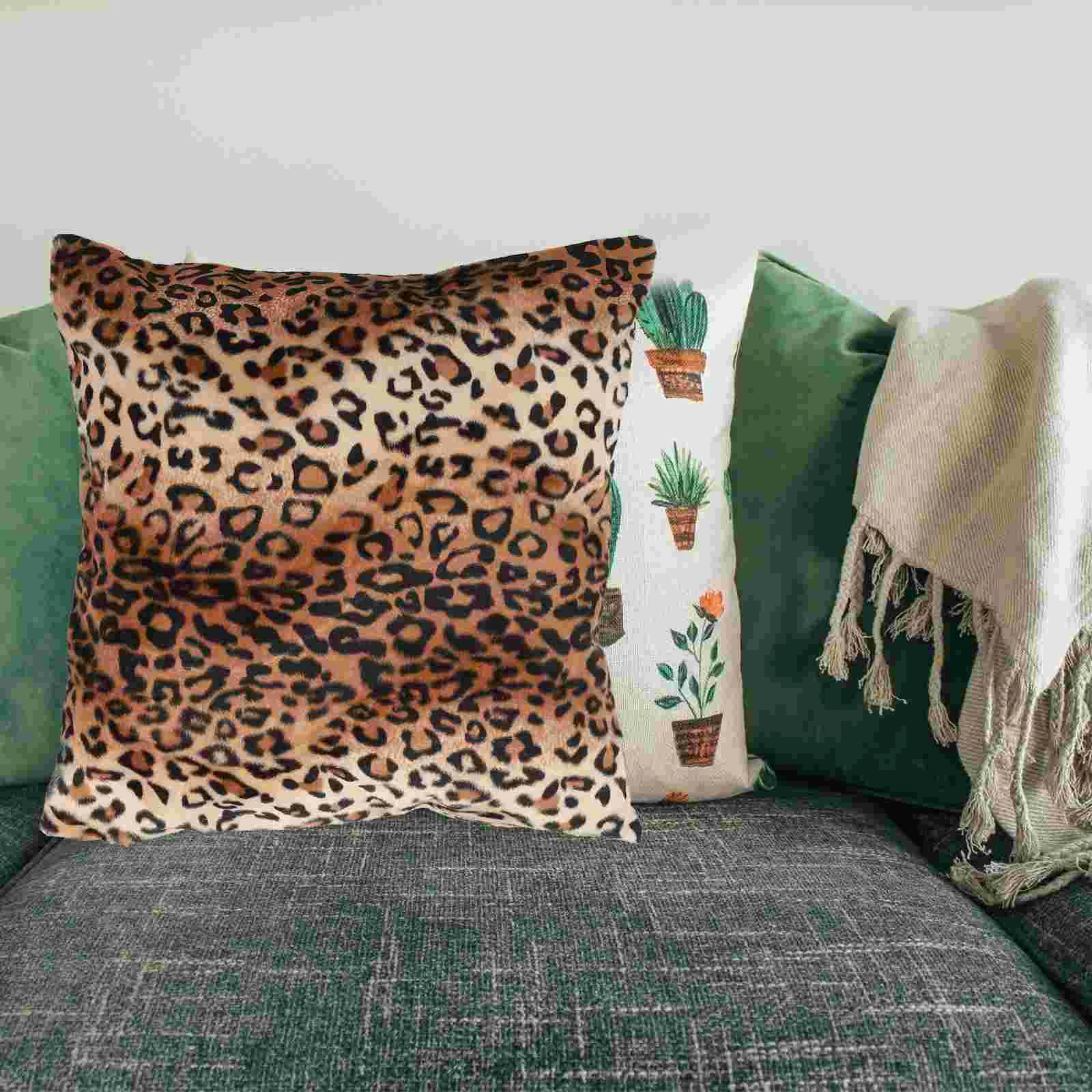 

Leopard Throw Pillow Covers 18x18 Printed Plush Cushion Cover for Living Room