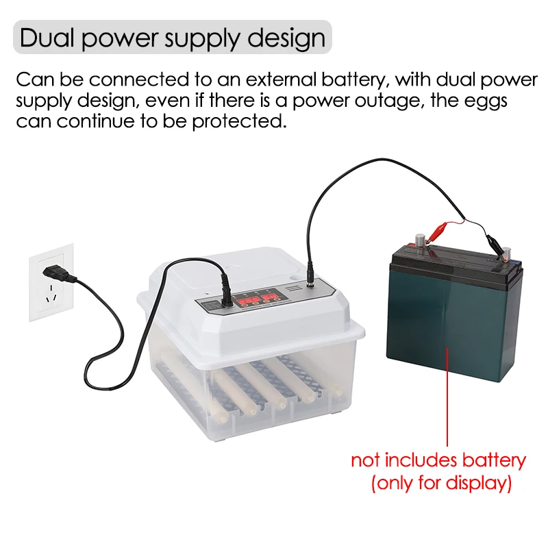 16 Eggs Farm Poultry Fully Automatic Turning Egg Incubator Dual-Electric Mini Household Brooder for Chicken Goose Duck Birds