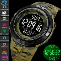 Skmei Dual Time Zone Mens Military Sports Watch 12/24 Hour Format Fashion TPU Band Big Size Dial Led Swimming Digital Wristwatch 1