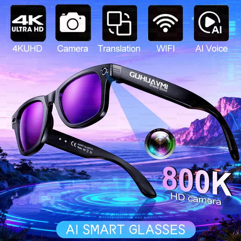 GUHUAVMI W610 Smart Glasses HD Recording Videos AI Photo Recognition Answer Translation 290mAh Large Battery IP67 Waterproof Bluetooth Glasses
