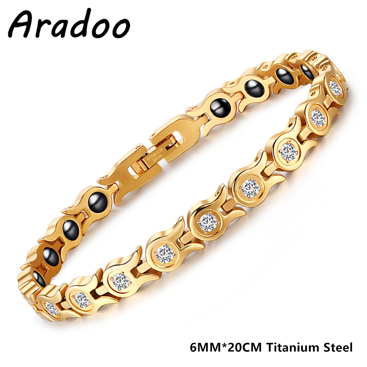 

Titanium Steel Bracelet for Women Inlaid Cubic Zirconia Flowers Design Stainless Steel Magnetic Therapy Bracelets