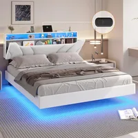 Floating Bed Frame Full Size with Led Lights and USB & Type-C Ports Modern Upholstered Platform Bed Frame ,No Box Spring Needed 1