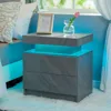 Grey Night Stand Set 2 Modern Bedside Tables with 2 Drawers Bedroom Night Stands Set of 2 LED Night Stand for Bedroom 5