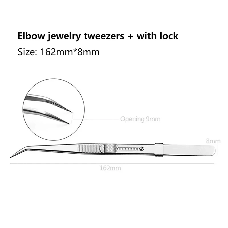 16CM Professional High Precision Stainless Steel Jewelry Tweezers Sandblasting DIY Diamond Gem Jewelry Jeweler's Slotted Buckle