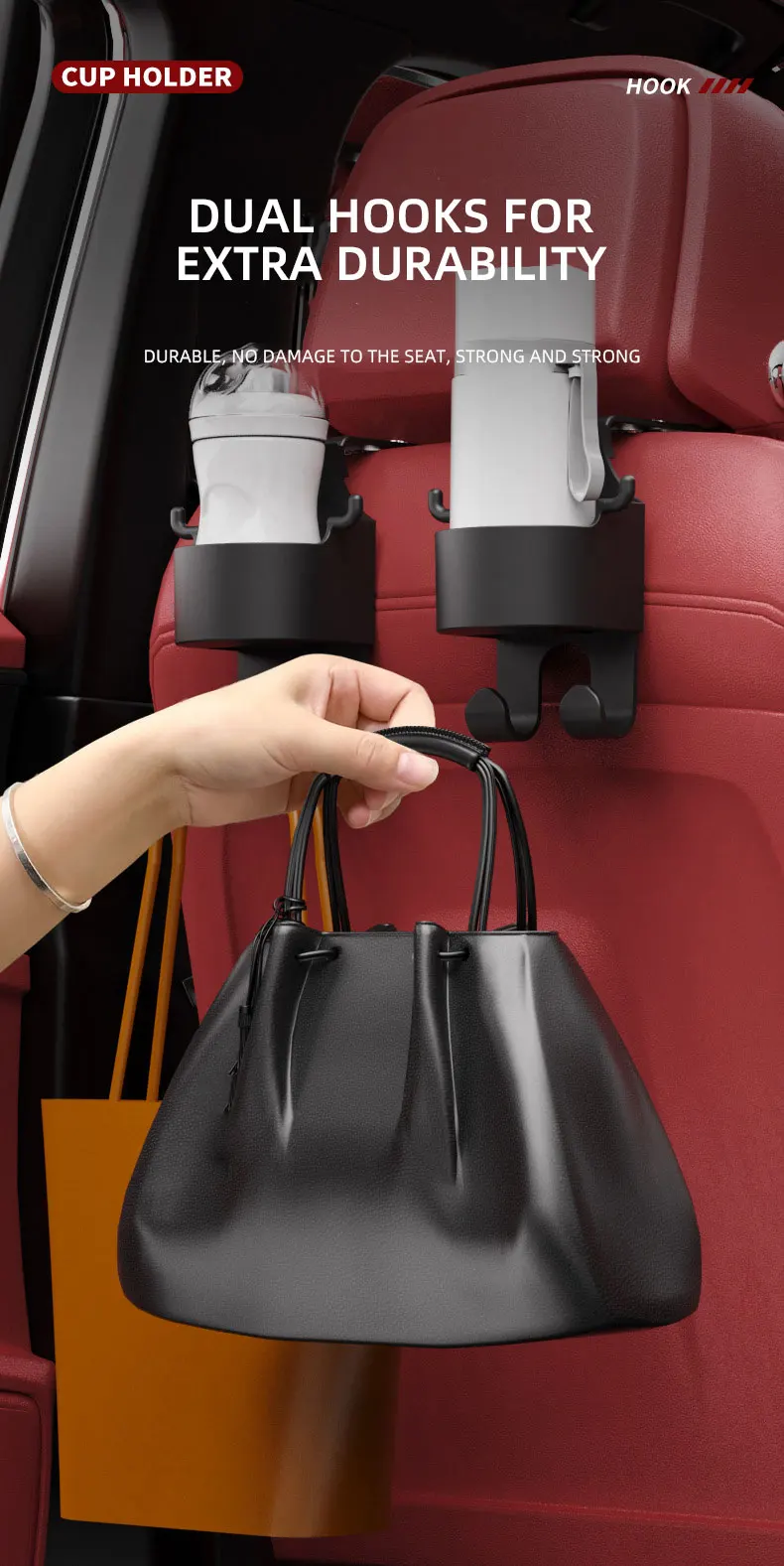 Autos itz Kopfstütze Getränke halter Haken Trink flasche hängen Aufbewahrung organisator Universal Auto Rücksitz Haken für Handtasche Regenschirm – Detail 7