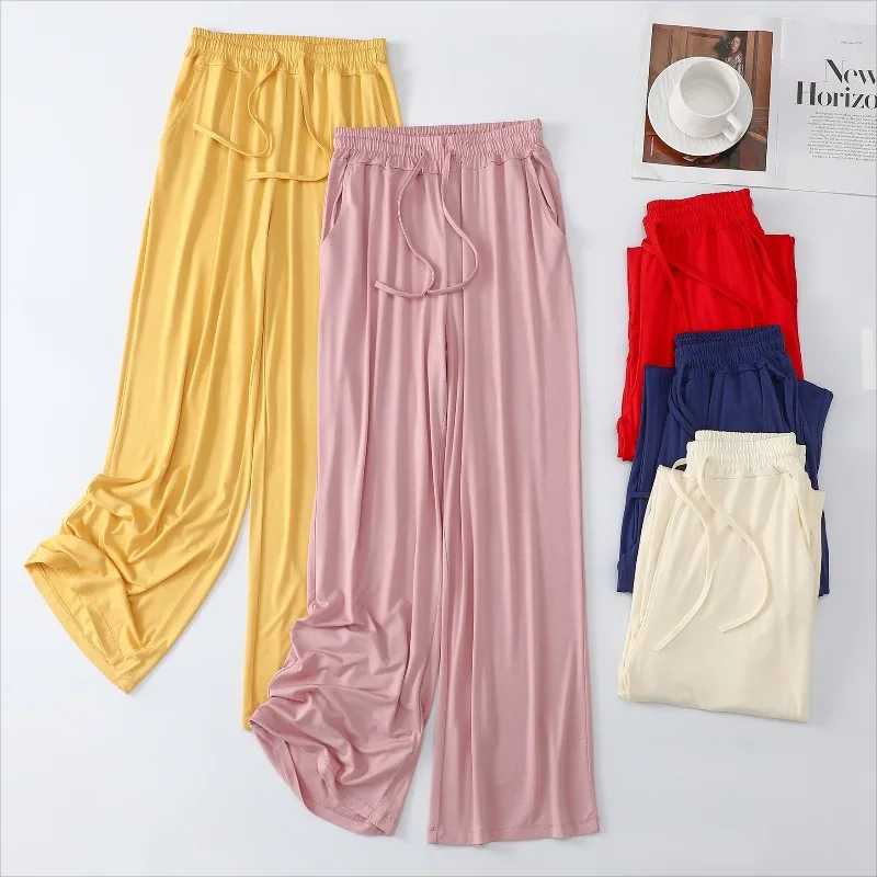 Dames gestreepte slaapbroek, lichtgewicht, losse, lange broek, nachtkleding, zomerse, ademende loungewear, comfortabele huisbroek_voghion.com