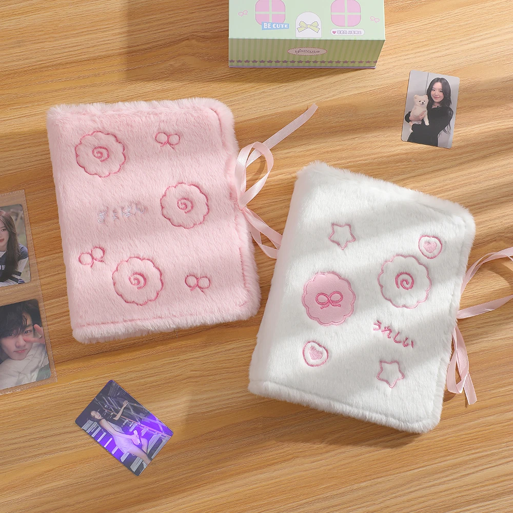 Kawaii Fluffy A5 Binder Photocard Holder Cute Fish Cake Embroidery Photo Cards Storage Book Stationary 3